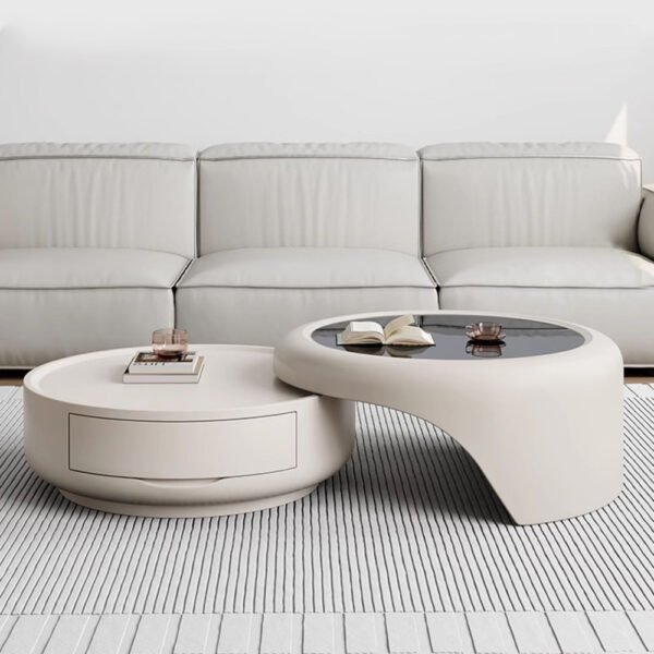 現代簡約奶油系透光玻璃茶几組