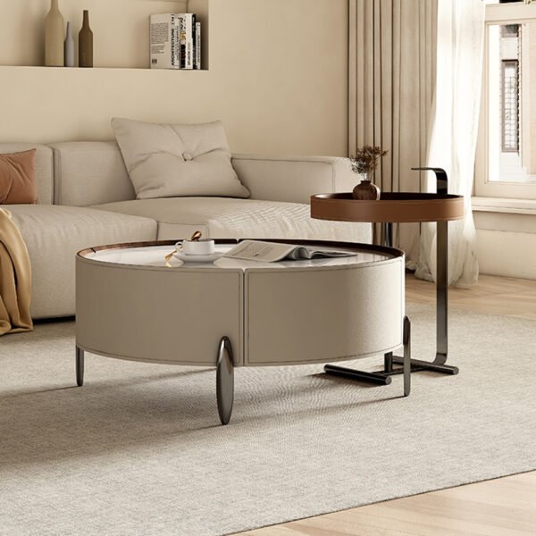 侘寂岩板皮革茶几邊桌組