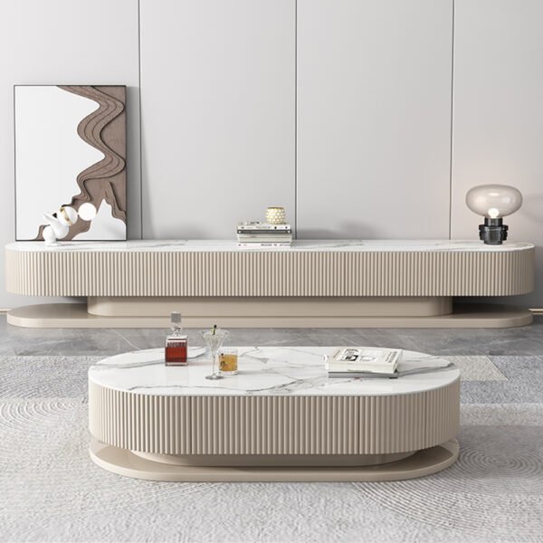 岩板奶油風三抽電視櫃